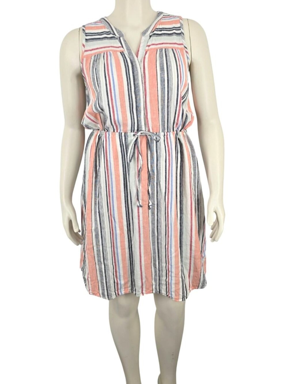 Women's Christopher & Banks Striped Linen Blend Sleeveless Dress Medium Knee Len